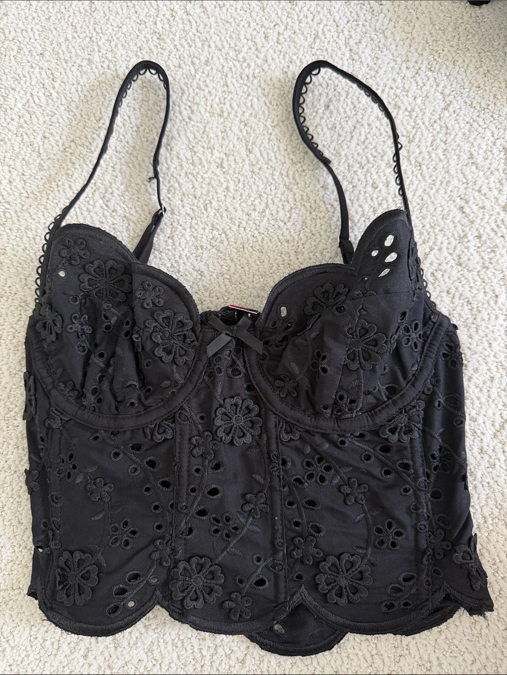 Black Floral Eyelet Bustier Tank Top - Women